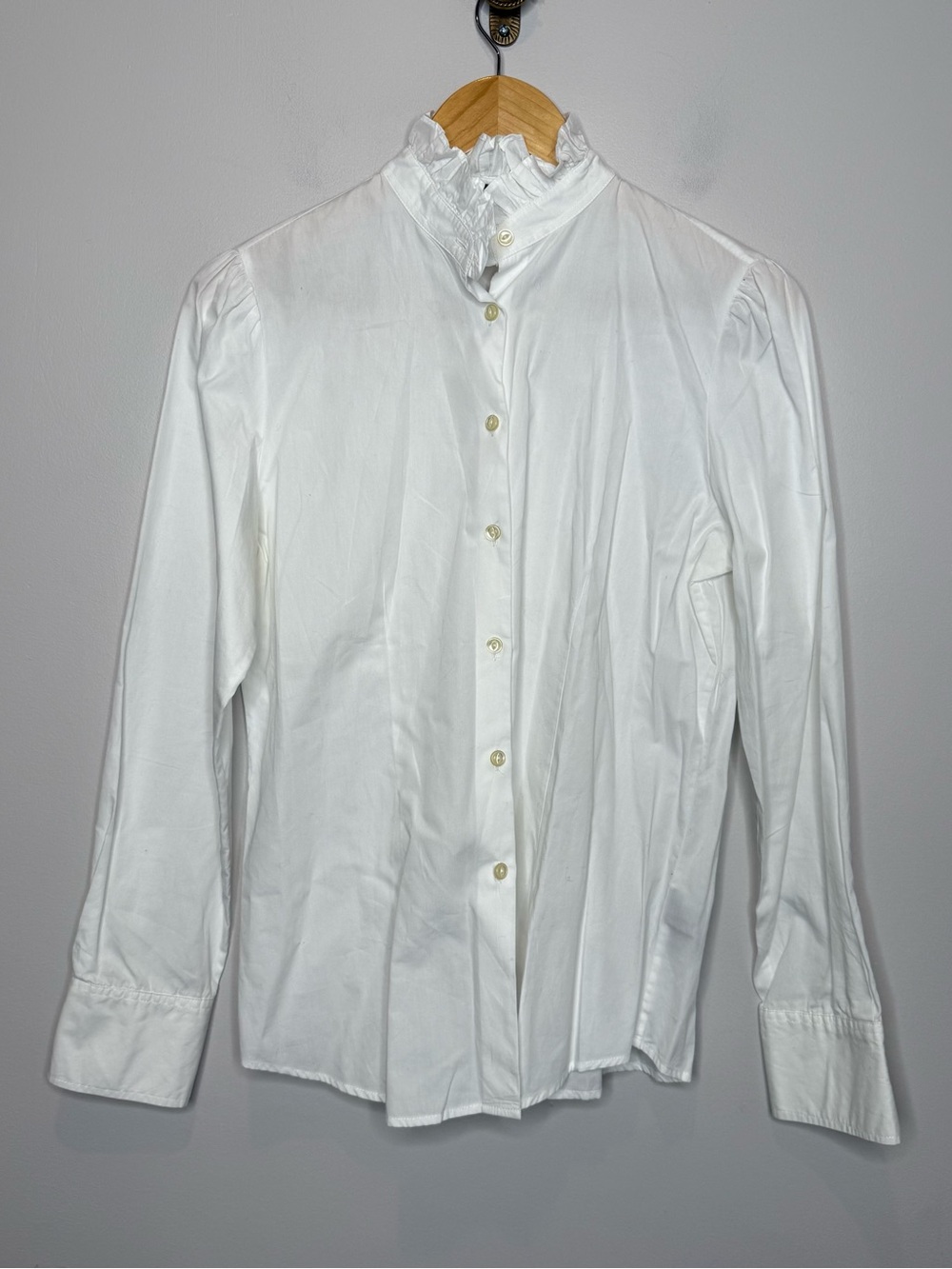 Lauren Ralph Lauren Jeans Company White Ruffled Cotton Button Down Shirt Medium